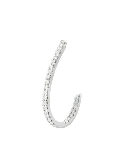 14k White Gold Diamond Oval Hoop Earrings
