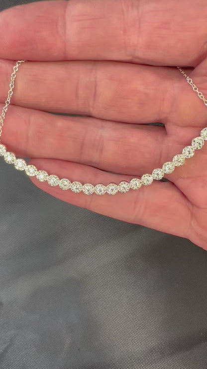 14k White Gold Diamond Curved Halo Bar Necklace