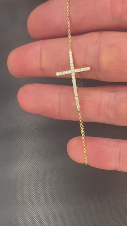 14k Yellow Gold Diamond Large Cross Bracelet