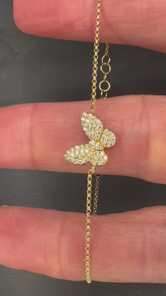 14k Yellow Gold Diamond Butterfly Bracelet