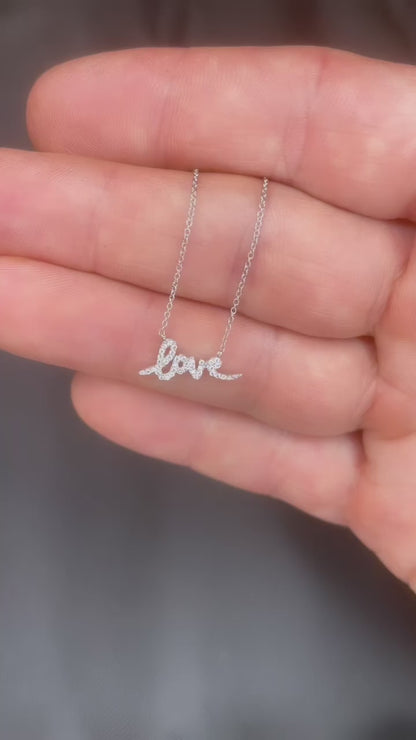 14k White Gold Diamond Love Necklace