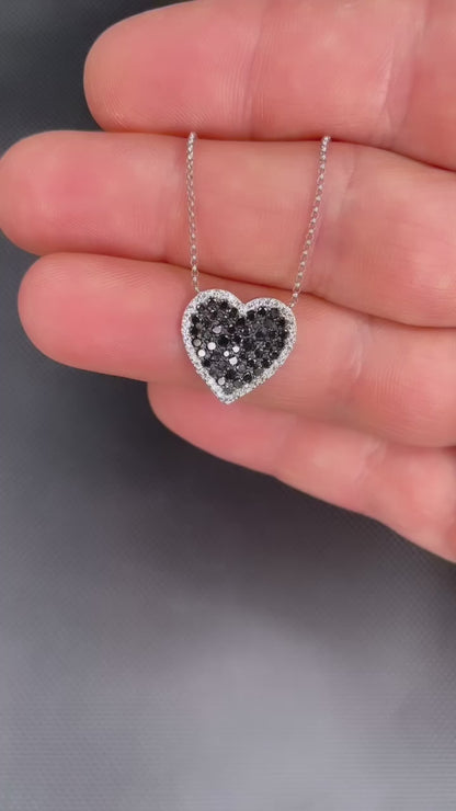 14k White Gold Black Diamond Heart Necklace