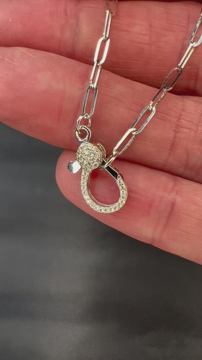 14k White Gold Diamond Large Lobster Clasp Paperclip Necklace