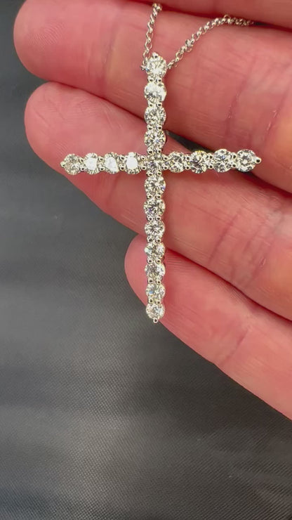 14k White Gold Diamond Large Cross Necklace