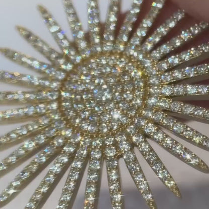 14k Yellow Gold  Diamond Large Sunburst Charm