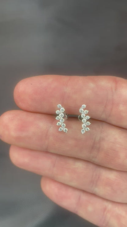 14k White Gold Diamond Flower Crawler Earrings