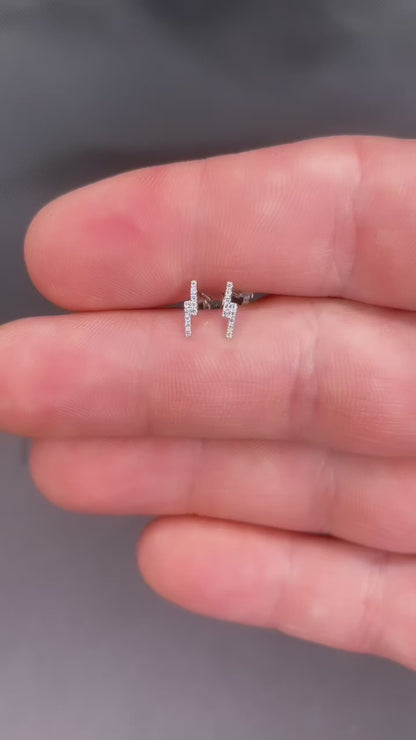 14k White Gold Diamond Lightning Bolt Earrings